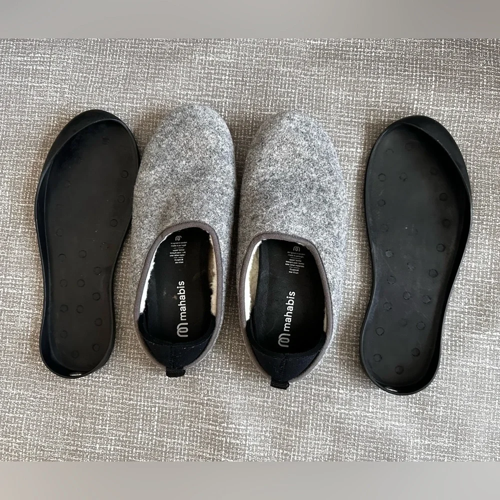 Mahabis Classic Larvik Felt Slippers EU 40 Gray Black Wool Indoor Outdoor Shoes